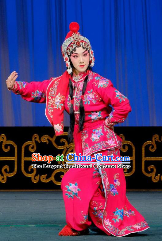Chinese Beijing Opera Female Swordsman Apparels Gai Rong Zhan Fu Costumes and Headdress Traditional Peking Opera Martial Girl Dress Heroine Wan Xiangyou Garment