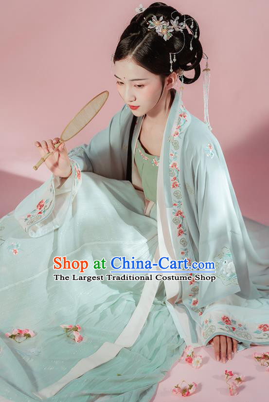 Chinese Traditional Song Dynasty Patrician Female Historical Costumes Ancient Young Lady Embroidered Hanfu Dress Garment Complete Set for Women