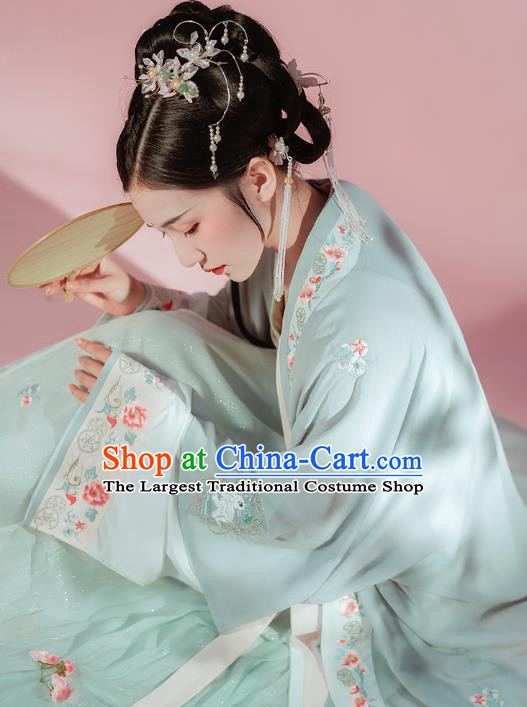 Chinese Traditional Song Dynasty Patrician Female Historical Costumes Ancient Young Lady Embroidered Hanfu Dress Garment Complete Set for Women