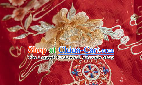 Traditional Chinese Ancient Royal Princess Embroidered Red Hanfu Dress Garment Jin Dynasty Wedding Historical Costumes Complete Set