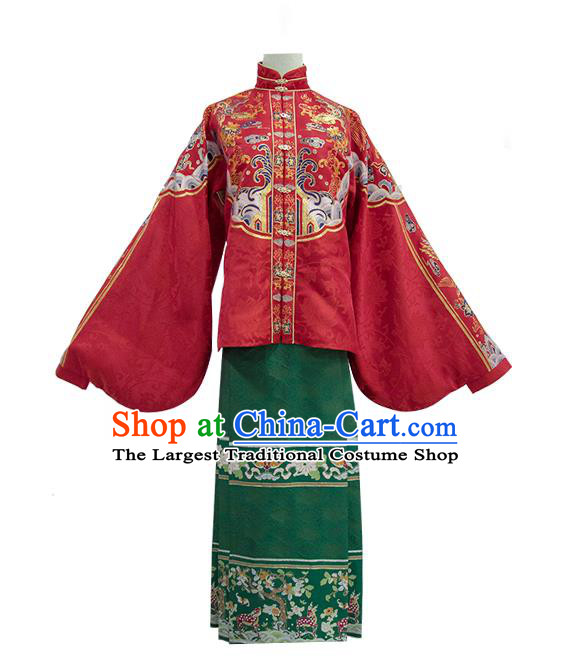 Traditional Chinese Ancient Bride Embroidered Hanfu Dress Garment Ming Dynasty Royal Princess Wedding Historical Costumes for Women