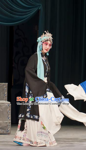 Chinese Beijing Opera Tsing Yi Garment Zhou Ren Xian Sao Costumes and Hair Accessories Traditional Peking Opera Actress Black Dress Diva Apparels