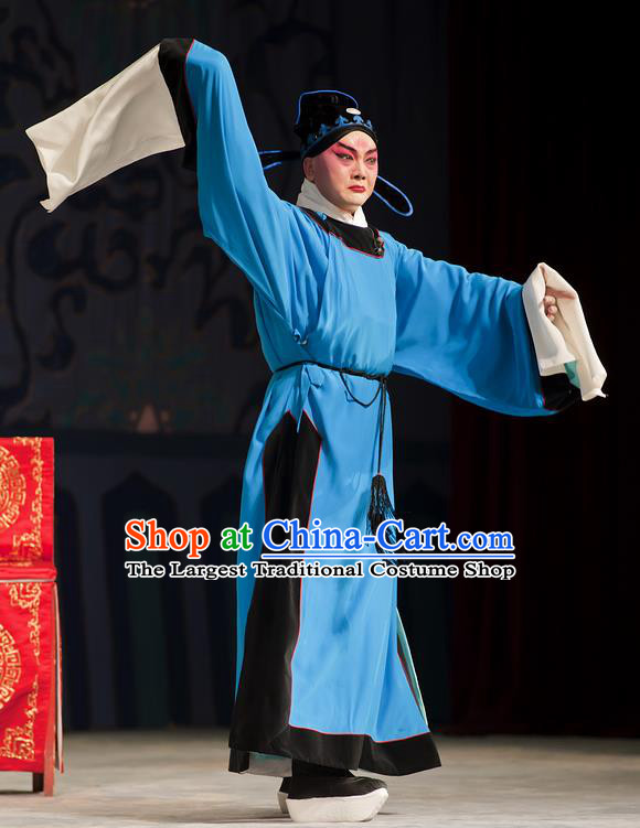 Zhou Ren Xian Sao Chinese Peking Opera Niche Apparels Costumes and Headpieces Beijing Opera Xiaosheng Garment Young Male Blue Clothing