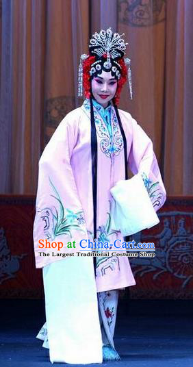 Chinese Beijing Opera Hua Tan Pink Garment Li Sanniang Costumes and Hair Accessories Traditional Peking Opera Young Mistress Dress Actress Apparels