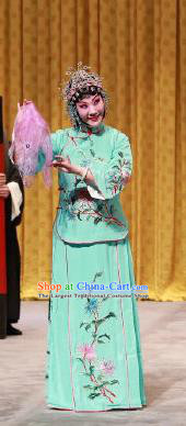 Chinese Beijing Opera Hua Tan Garment Da Mian Gang Costumes and Hair Accessories Traditional Peking Opera Actress Dress Courtesan Chang Qiuyue Apparels