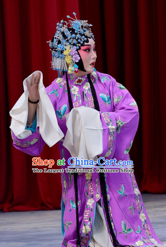 Chinese Beijing Opera Hua Tan Dou E Garment Snow in June Costumes and Hair Accessories Traditional Peking Opera Actress Purple Dress Young Female Apparels