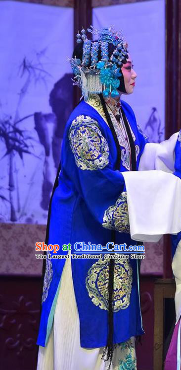 Chinese Beijing Opera Rich Madam Garment Sun An Dong Ben Costumes and Hair Accessories Traditional Peking Opera Actress Dress Young Mistress Blue Apparels