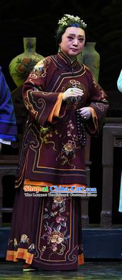 Chinese Ping Opera Elderly Female Apparels Costumes and Headpieces Jin E Traditional Pingju Opera Rich Dame Dress Garment
