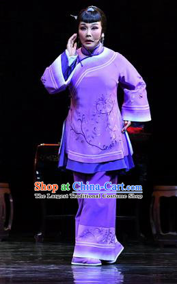 Chinese Ping Opera Elderly Woman Apparels Costumes and Headpieces Jin E Traditional Pingju Opera Female Servant Dress Garment