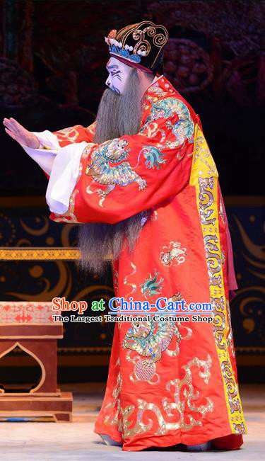 Yu Zhou Feng Chinese Ping Opera Elderly Male Garment Costumes and Headwear Pingju Opera Treacherous Official Apparels Clothing