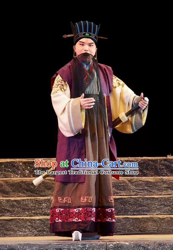 King of Qi Tian Heng Chinese Peking Opera Laosheng Apparels Costumes and Headpieces Beijing Opera Elderly Male Garment Clothing