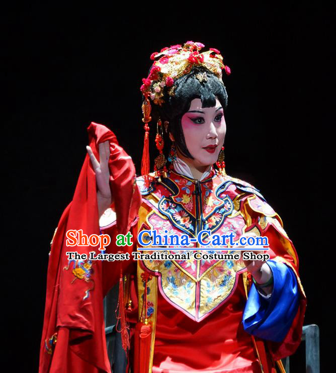 Chinese Beijing Opera Bride Garment Costumes and Hair Accessories Traditional Peking Opera The Golden Cangue Young Mistress Cao Qiqiao Dress Diva Apparels