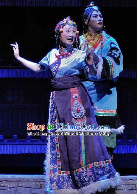 Chinese Sichuan Opera Young Female Costumes and Hair Accessories Chen Ai Luo Ding Traditional Peking Opera Tibetan Female Dress Princess Ta Na Apparels