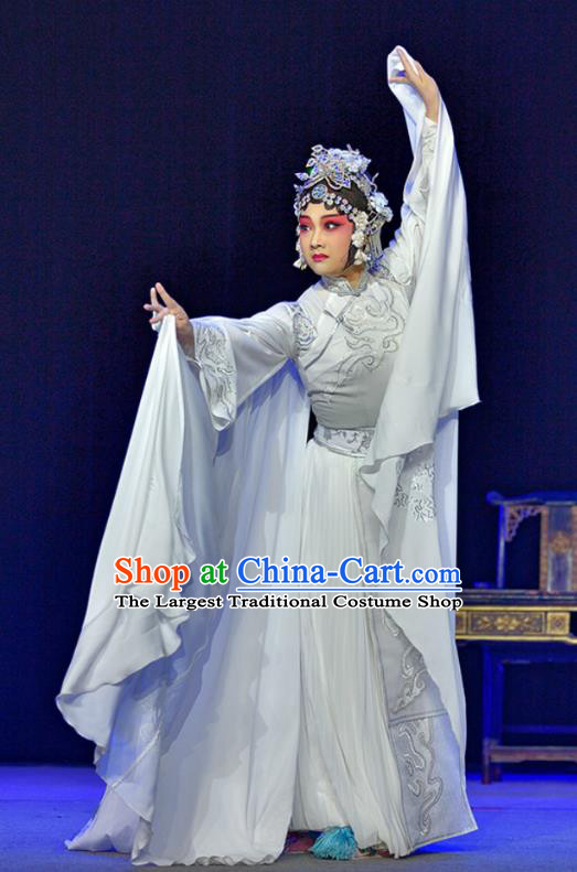 Chinese Sichuan Opera Tsing Yi Costumes and Hair Accessories Guiying and Wang Kui Traditional Peking Opera Distress Maiden Dress Young Female Apparels
