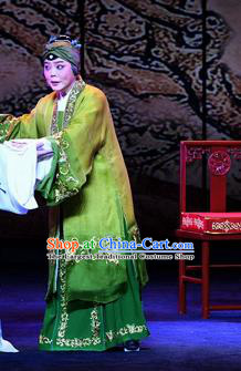 Chinese Ping Opera Elderly Female Apparels Costumes and Headpieces Zhao Jintang Traditional Pingju Opera Dame Green Dress Garment