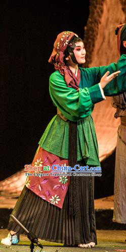 Chinese Sichuan Opera Village Girl Costumes and Hair Accessories Hui Lan Ji Traditional Peking Opera Country Woman Dress Xiaodan Apparels