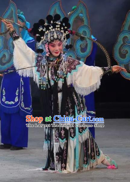 Chinese Sichuan Opera Swordswoman Xiao Qing The Legend of White Snake Garment Costumes and Hair Accessories Traditional Peking Opera Tao Ma Tan Black Dress Apparels