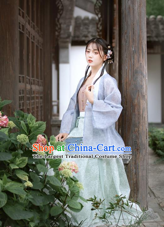 Chinese Ancient Civilian Woman Garment Hanfu Dress Traditional Ming Dynasty Village Girl Historical Costumes Complete Set