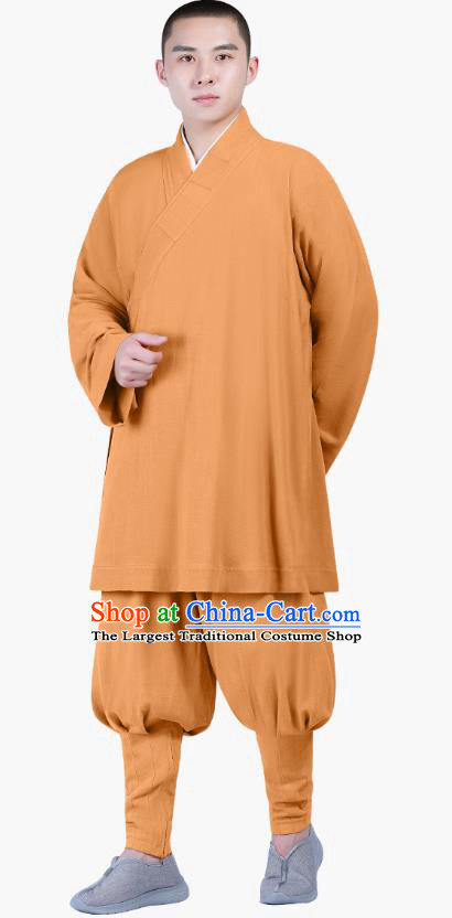 Chinese Traditional Monk Costume National Clothing Buddhism Ginger Shirt and Pants for Men