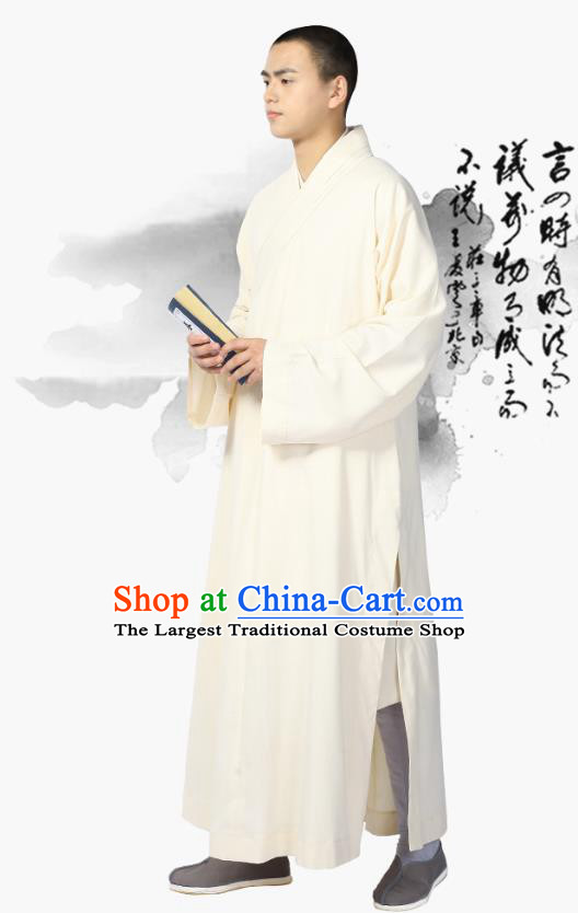 Chinese Traditional Frock Costume Buddhism Clothing Garment Beige Monk Robe for Men