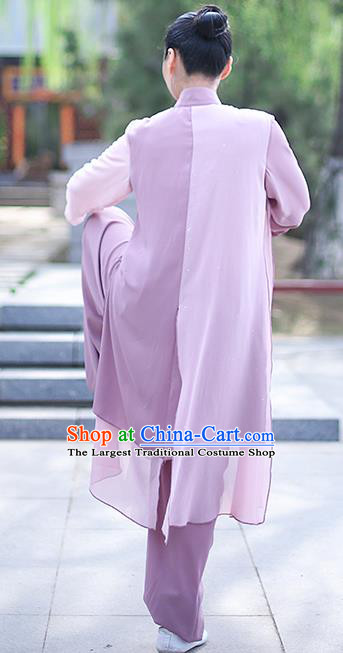 Professional Tai Chi Competition Costume Tai Ji Training Outfits Clothing Top Grade Martial Arts Lilac Uniform for Women