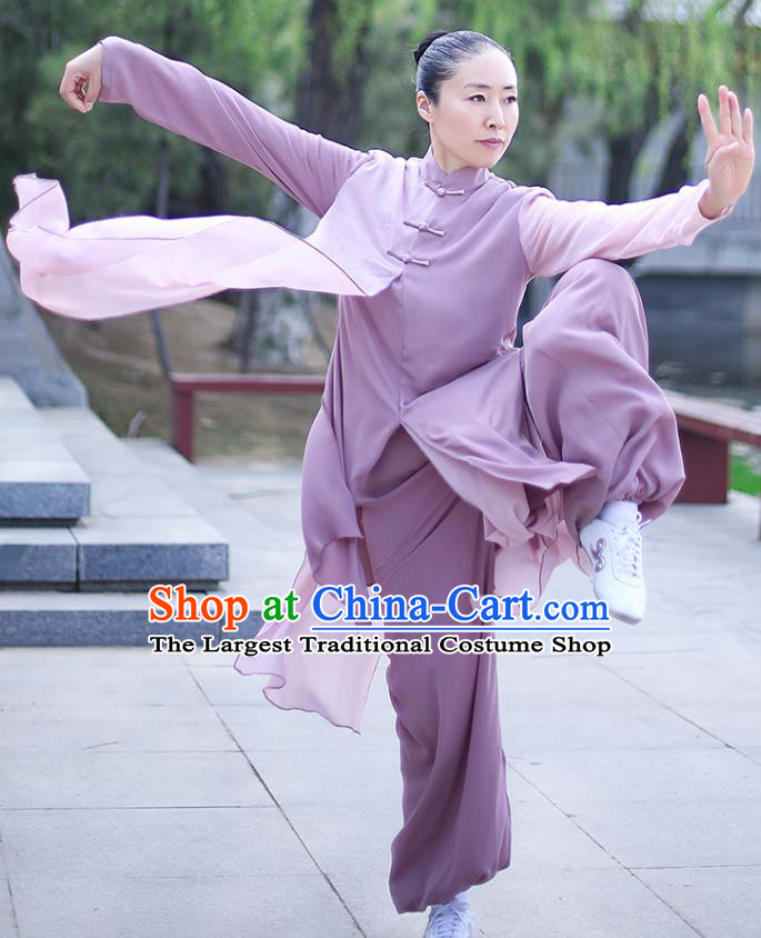Professional Tai Chi Competition Costume Tai Ji Training Outfits Clothing Top Grade Martial Arts Lilac Uniform for Women