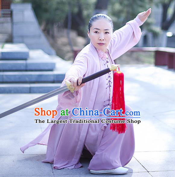 Chinese Traditional Tai Chi Competition Costume Professional Tai Ji Training Outfits Clothing Top Grade Martial Arts Lilac Uniform for Women