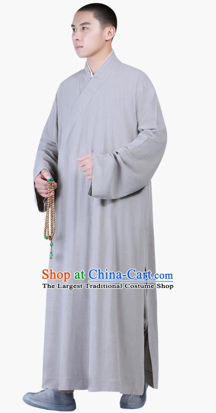 Chinese Traditional Buddhism Costume Shaolin Monk Clothing Grey Frock Robe for Men