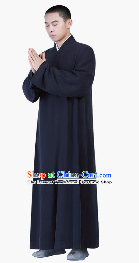 Chinese Traditional Buddhism Costume Shaolin Monk Clothing Navy Frock Robe for Men