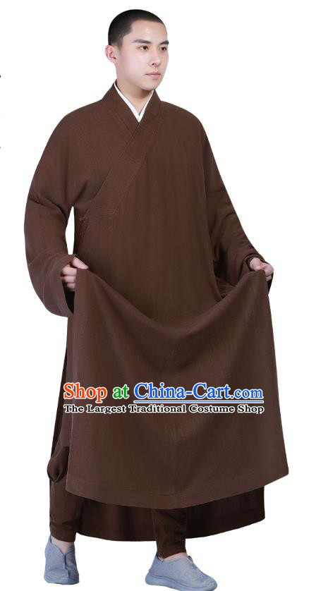 Chinese Traditional Buddhism Costume Shaolin Monk Clothing Brown Frock Robe for Men