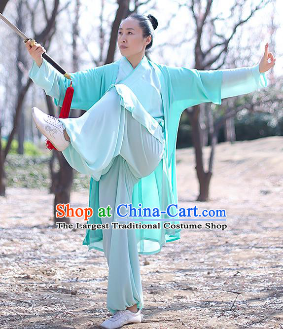Chinese Traditional Tai Chi Competition Costume Professional Martial Arts Training Outfits Top Grade Tai Ji Performance Light Green Uniform for Women