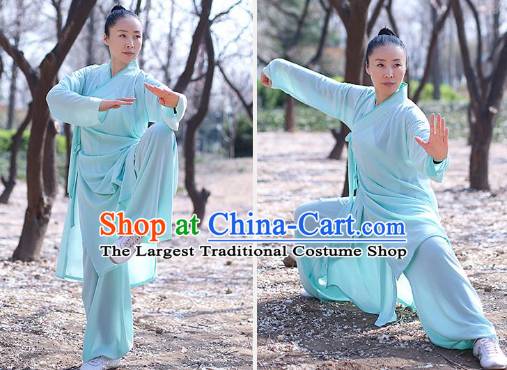 Chinese Traditional Tai Chi Competition Costume Professional Martial Arts Training Outfits Top Grade Tai Ji Performance Light Green Uniform for Women
