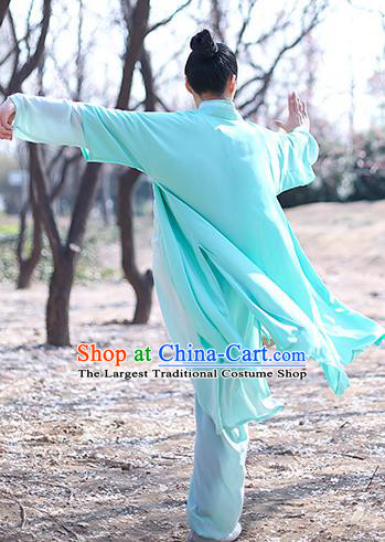 Chinese Traditional Tai Chi Competition Costume Professional Martial Arts Training Outfits Top Grade Tai Ji Performance Light Green Uniform for Women