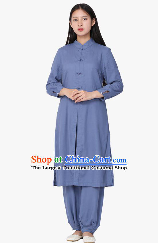Chinese Traditional Meditation Costume Top Grade Tai Ji Uniforms Professional Tang Suit Blue Zen Outfits for Women