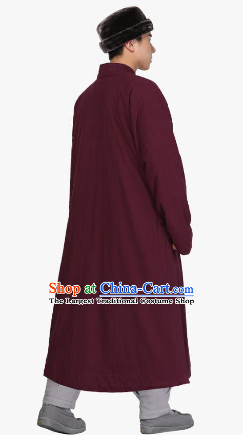 Chinese Traditional Monk Wine Red Brushed Gown Costume Meditation Garment Lay Buddhist Clothing for Men