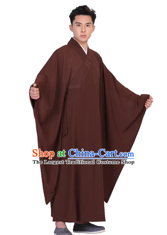 Chinese Traditional Monk Brown Robe Costume Lay Buddhist Clothing Meditation Garment for Men