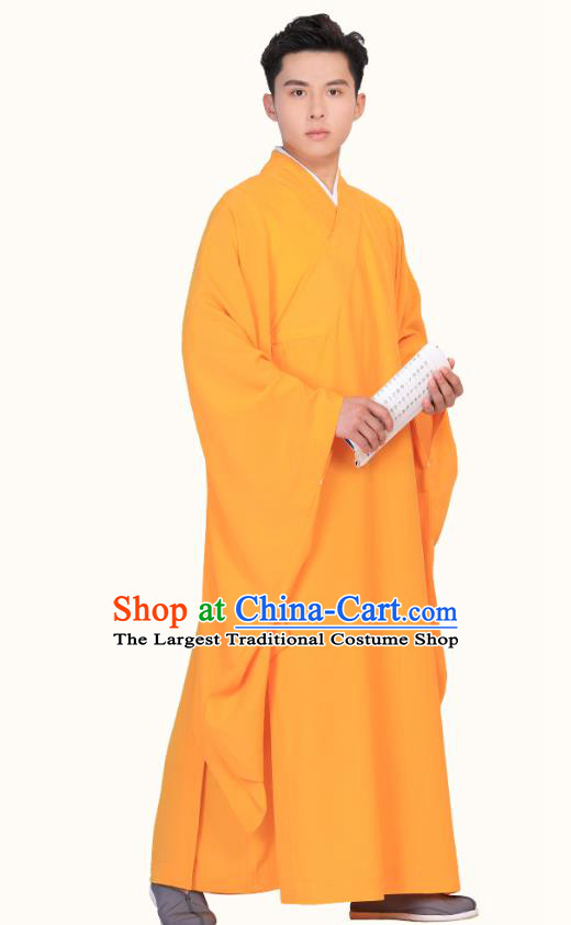 Chinese Traditional Monk Orange Robe Costume Lay Buddhist Clothing Meditation Garment for Men