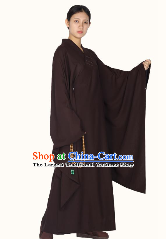 Chinese Traditional Women Lay Buddhist Costume Top Grade Meditation Uniforms Tang Suit Buddhist Cassock Brown Robe