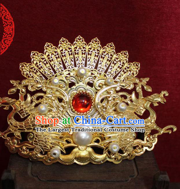 Traditional Chinese Ancient Princess Golden Hair Crown Handmade Ming Dynasty Hair Accessories Hair Comb for Women