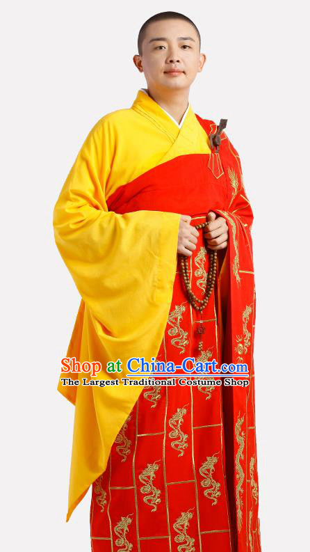 Chinese Traditional Monk Dragon Pattern Kasaya Meditation Vestment Garment Buddhist Red Cassock Costume for Men