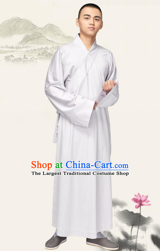 Chinese Traditional Buddhist Bonze Costume Meditation Garment Monk White Robe Frock for Men