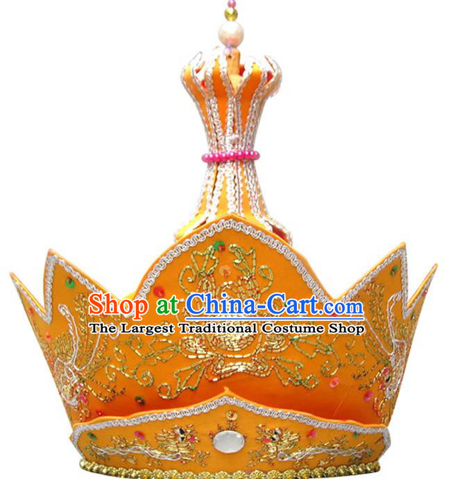 Chinese Traditional Buddhist Hair Accessories Top Grade Monk Embroidered Yellow Hat Mitre Vairocana Headwear