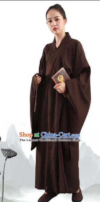 Chinese Traditional Lay Buddhist Brown Robe Costume Meditation Garment Dharma Assembly Frock for Women