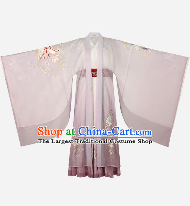 Chinese Ancient Jin Dynasty Court Female Lilac Hanfu Dress Traditional Imperial Consort Historical Costumes Garment Complete Set