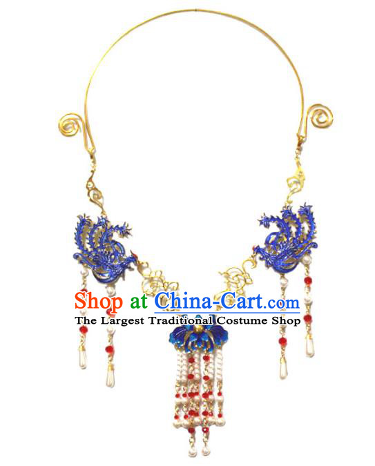 Traditional Chinese Ancient Princess Necklace Handmade Jewelry Accessories Cloisonne Phoenix Pearls Tassel Necklet for Women