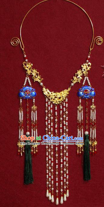Traditional Chinese Ancient Princess Pearls Tassel Necklace Handmade Jewelry Accessories Cloisonne Necklet for Women