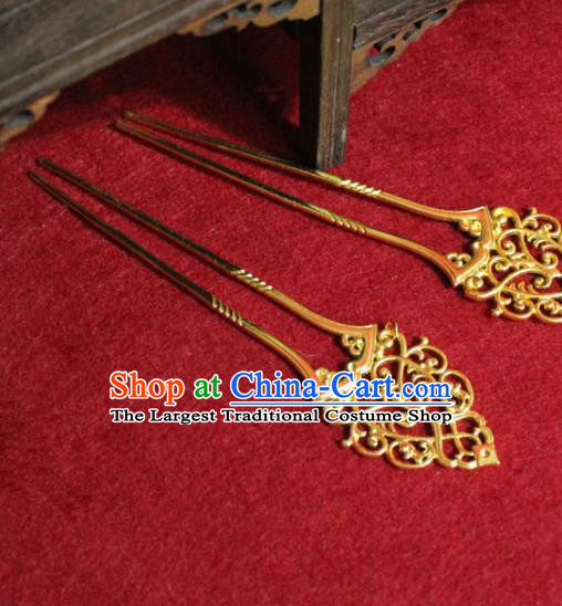 Traditional Chinese Handmade Golden Hairpins Ancient Tang Dynasty Imperial Consort Hair Accessories Hair Clip for Women