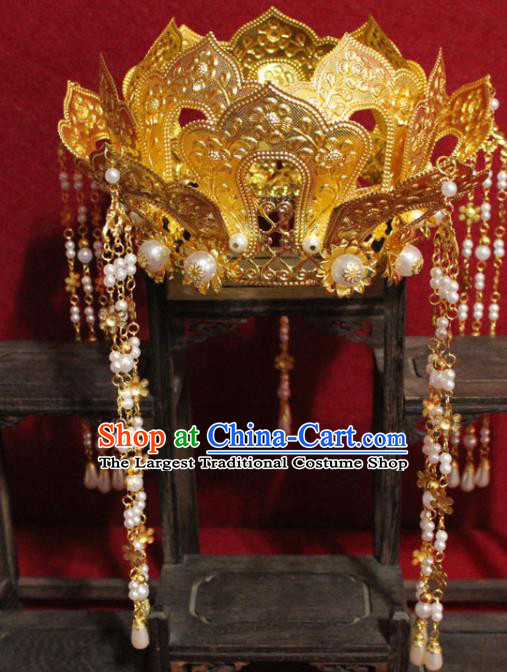 Traditional Chinese Handmade Buddhist Statues Golden Hair Crown Tassel Hair Accessories