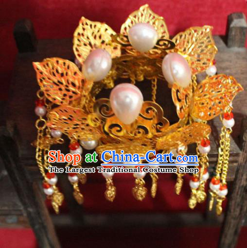 Traditional Chinese Handmade Buddhist Statues Phoenix Hair Crown Golden Tassel Hair Accessories