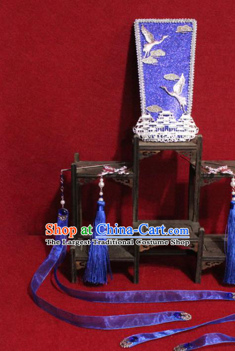 Traditional Chinese Handmade Ming Dynasty Prince Blue Hair Crown Ancient Noble Childe Hair Accessories for Men